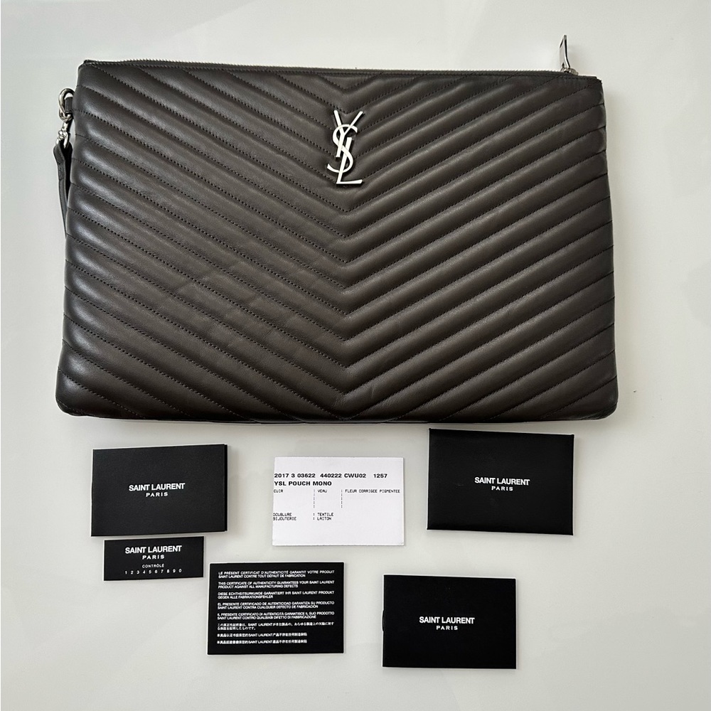 MAKE AN OFFER/TRADE Verified Authentic YSL Clutch Dark Grey